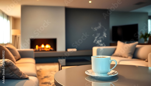 Wallpaper Mural living room with fireplace, , ai generated Torontodigital.ca