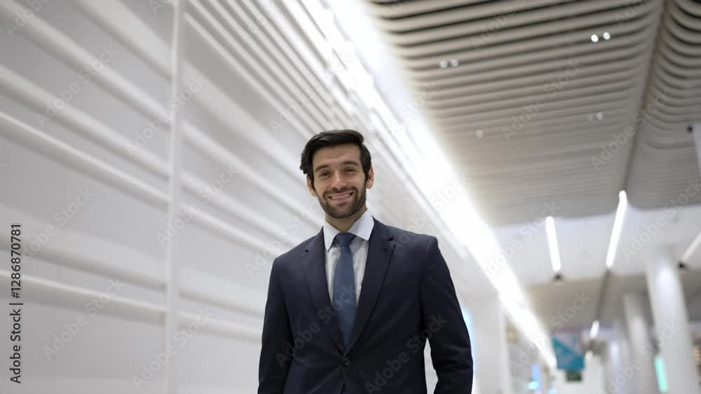 Business man looking at camera while standing at white background. Closeup of successful man smiling at camera while wearing business suit. Executive manager look at camera. Moving camera. Exultant. Business man looking at camera while standing at white background. Closeup of successful man smiling at camera while wearing business suit. Executive manager look at camera. Moving camera. Exultant.