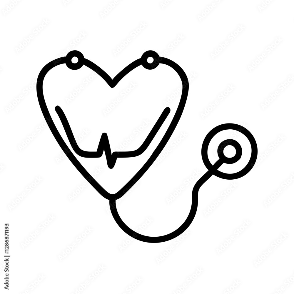 Heart-shaped stethoscope with heartbeat line Heart-shaped stethoscope with heartbeat line