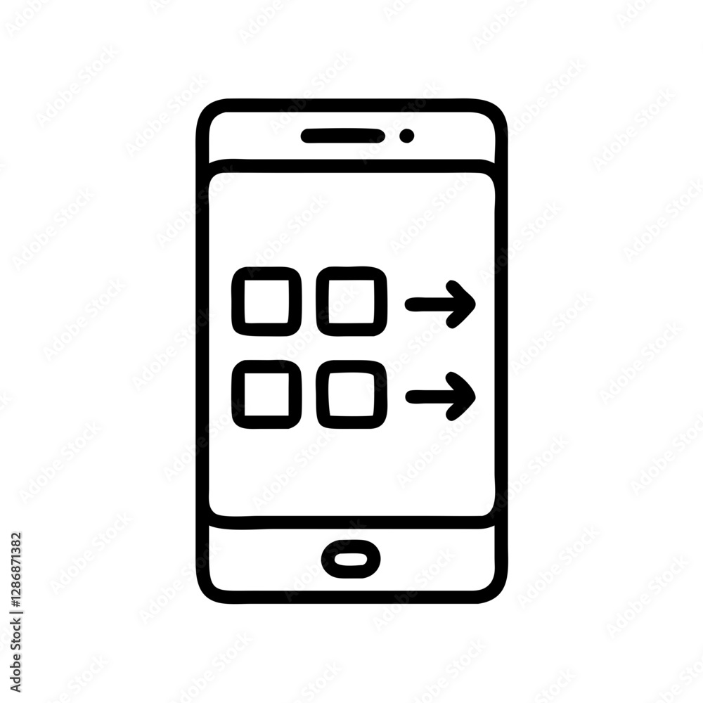Smartphone with app icons and arrows pointing Smartphone with app icons and arrows pointing