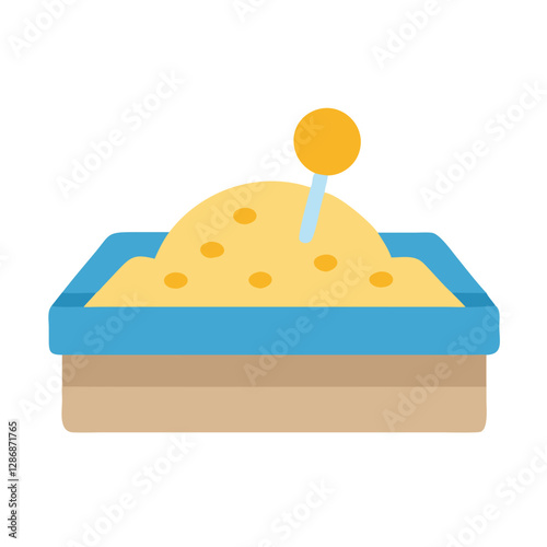 Sandpit with mound and yellow ball