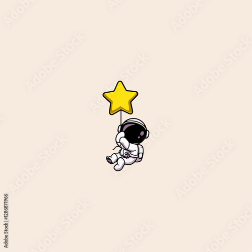 Astronaut Floating with Star Balloon icon flat vector design.