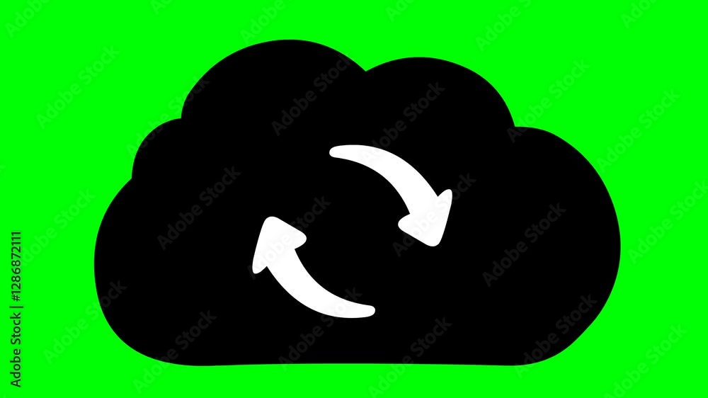 video animation black and white icon internet cloud update concept, on a green chroma key background