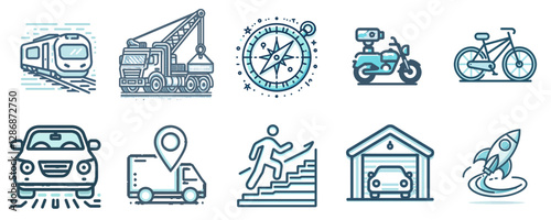 Set of vector transport and delivery icons for businesses and applications