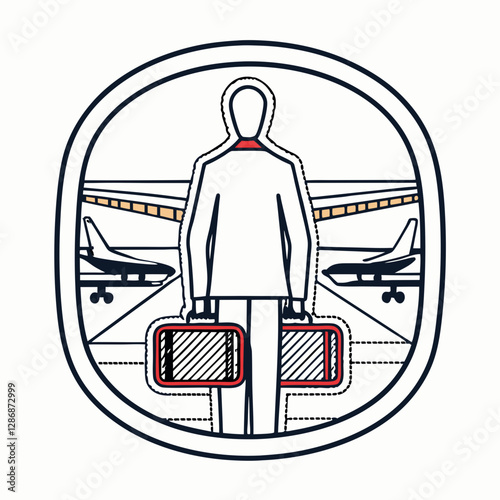 Minimalist Traveler in Train Station Vector Illustration

