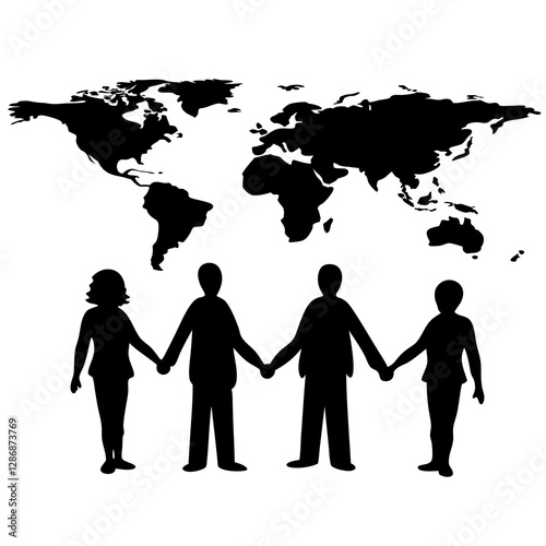 Global Unity Silhouette Vector with People Holding Hands

