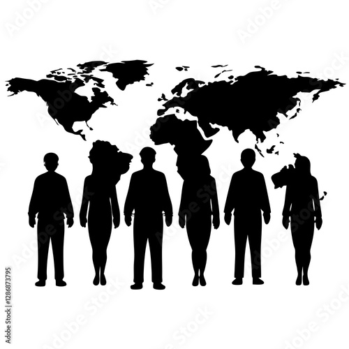 Global Unity Silhouette Vector with People Holding Hands

