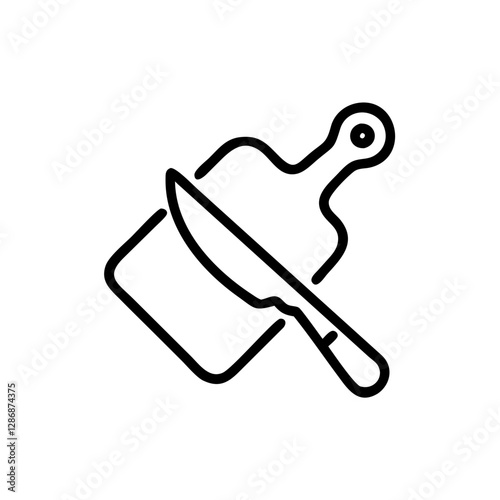 Cutting board with knife in minimalist style
