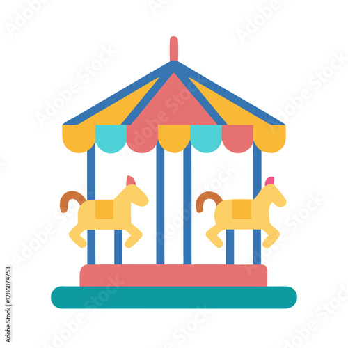 Colorful carousel with horses in playful design