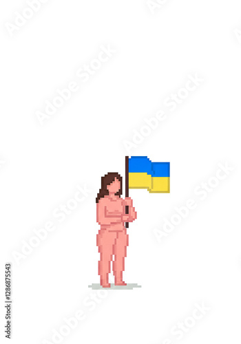 pixel art woman holding a flag of Ukraine