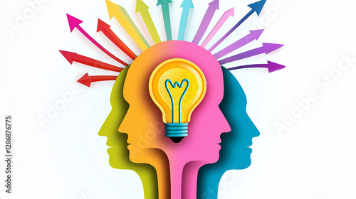 Wallpaper Mural Light bulb emerging from colorful human heads with arrows pointing upwards Torontodigital.ca