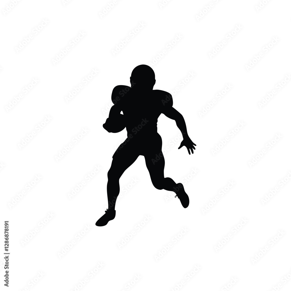 American Football Player Silhouette Running, Passing, and Holding Ball Poses American Football Player Silhouette Running, Passing, and Holding Ball Poses