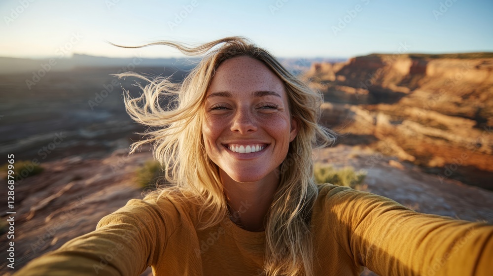 Woman taking selfie outdoors Woman taking selfie outdoors