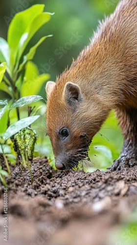 Red brocket deer foraging, rainforest floor photo