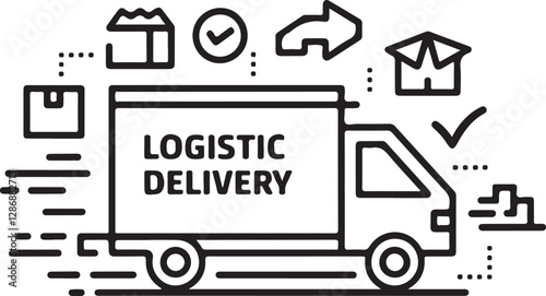vector logistic delivery truck with home shipping icons, perfect for e-commerce, transportation, and order fulfillment design
