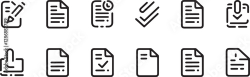 vector icons for document editing, scheduling, and downloads, ideal for digital productivity and organized UI designs