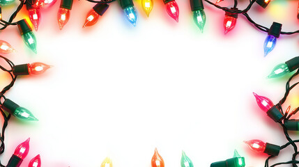 colorful christmas light border a white background center