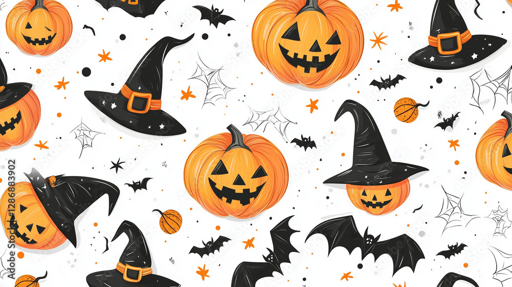 halloween pumpkin witch hats seamless pattern background halloween pumpkin witch hats seamless pattern background
