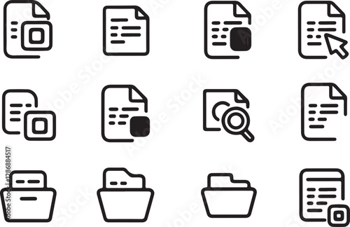 vector icons for document handling and search, perfect for sleek UI designs, file organization, and modern productivity tools