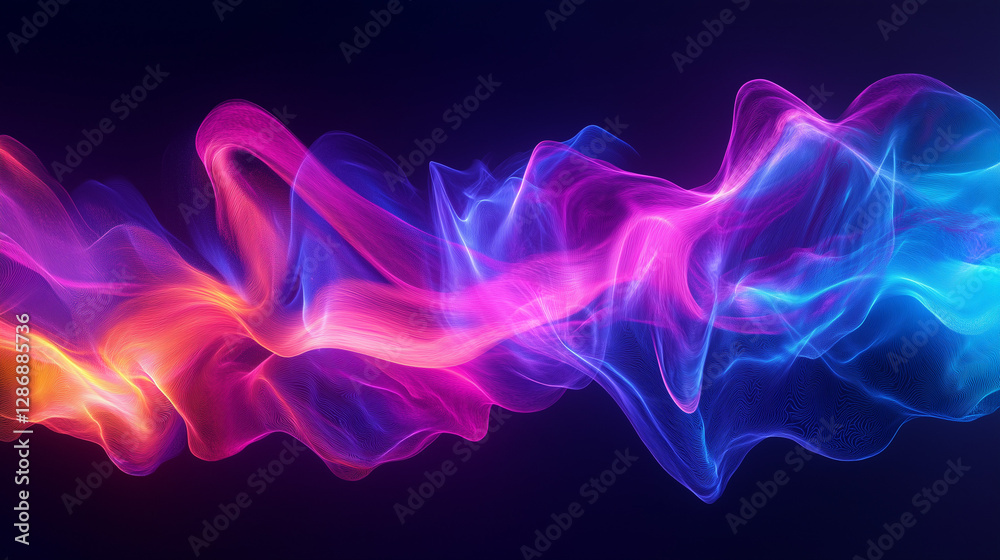 Obraz premium Vibrant Wave of Light: A mesmerizing display of color and energy, featuring a dynamic wave of swirling light in shades of electric blue, radiant pink, and fiery orange.