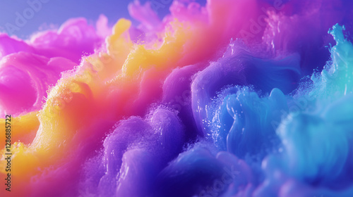 Chromatic Clouds: A mesmerizing explosion of vibrant hues paints the sky, with billowing clouds of pink, orange, yellow, purple, and blue blending to create an awe-inspiring visual display. 