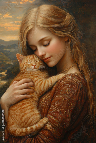 Warm Embrace: Girl Holding a Ginger Cat