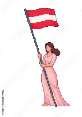 pixel art style woman holding the flag of 