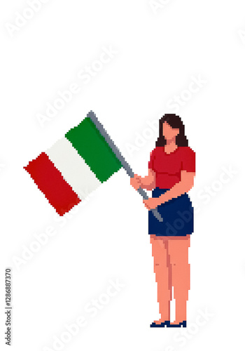 pixel art style woman holding the flag of Italy