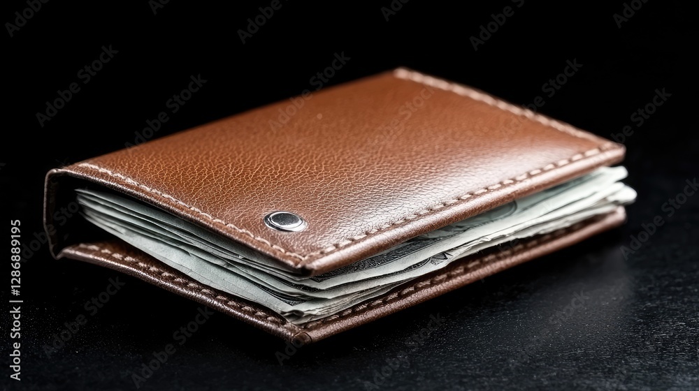 Brown Leather Wallet with Money, Dark Background, Studio Shot, Useful for Financial Concept Brown Leather Wallet with Money, Dark Background, Studio Shot, Useful for Financial Concept