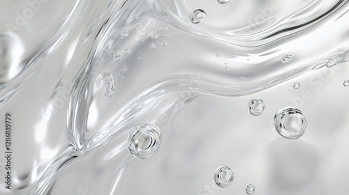 Fluid Texture with Bubbles Abstract Background for Science and Cosmetics
