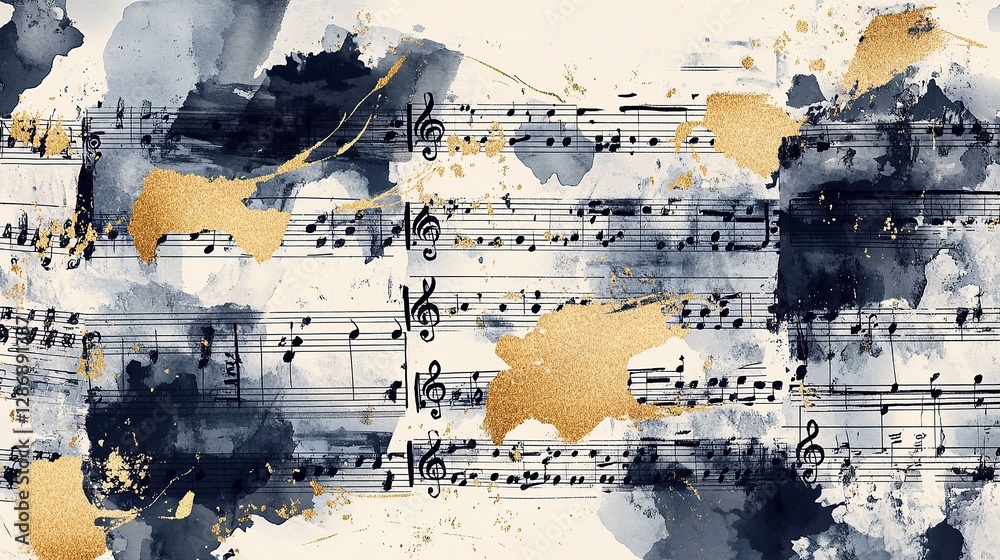 Naklejka premium A bold collage of fragmented sheet music