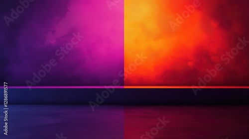Vibrant purple and orange gradient background with modern split color contrast