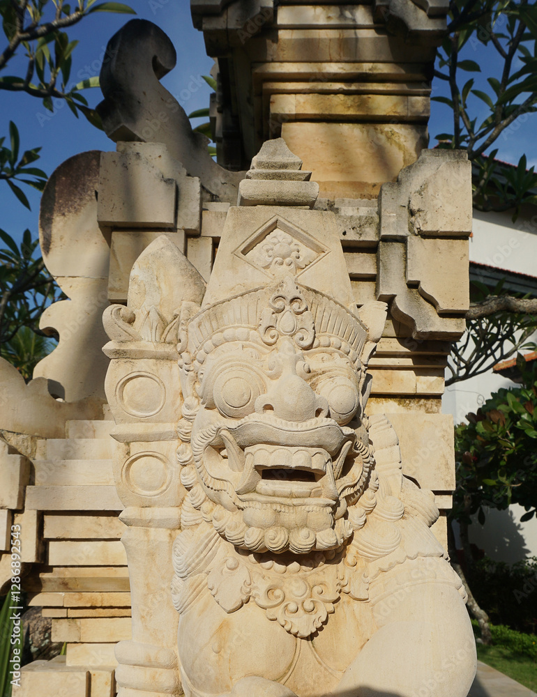 A stone statue that symbolizes the guard of the gate of a house or palace