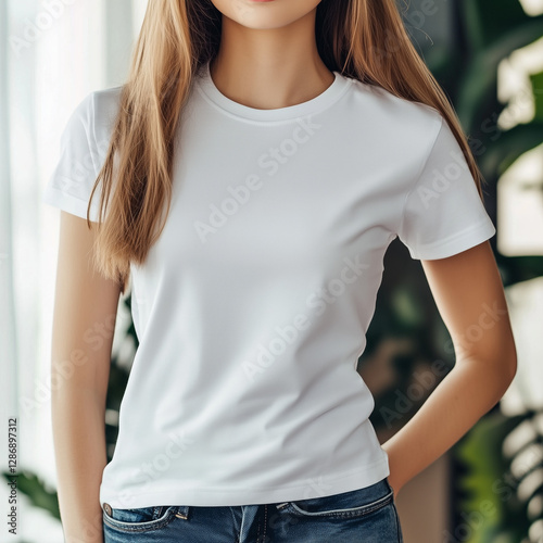 White Women's Blank Tshirt Mockup Template
