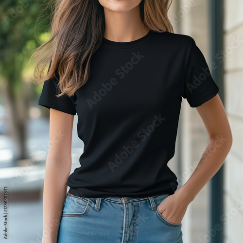 Black Tee Mockup Template Blank T-shirt (Black)