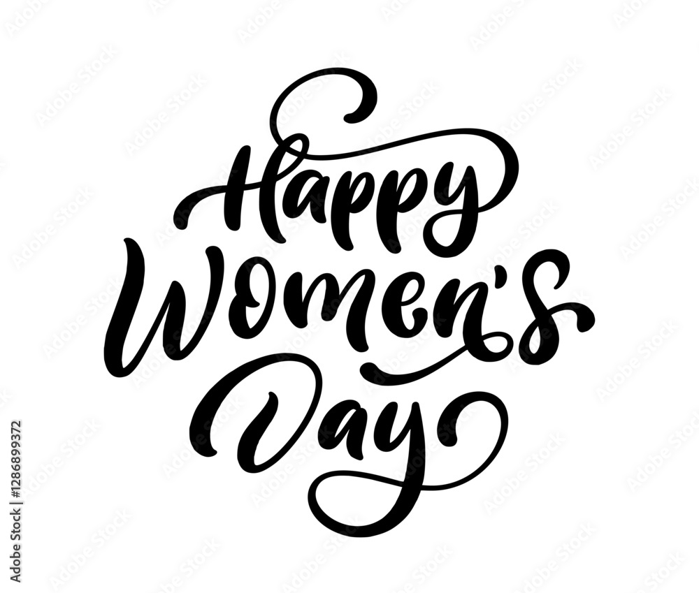 Fototapeta premium Happy Women's Day hand drawn calligraphy lettering design. Modern handwritten brush text. Holiday calligraphy for use in banner, poster, card, invitation design.