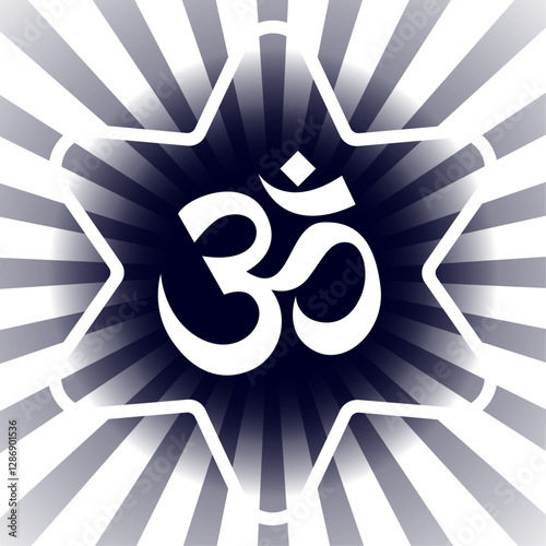 Symbol Om vector square flat illustration - for yoga studio. Used in Hinduism, Buddhism and Ayurveda. Editable concept.