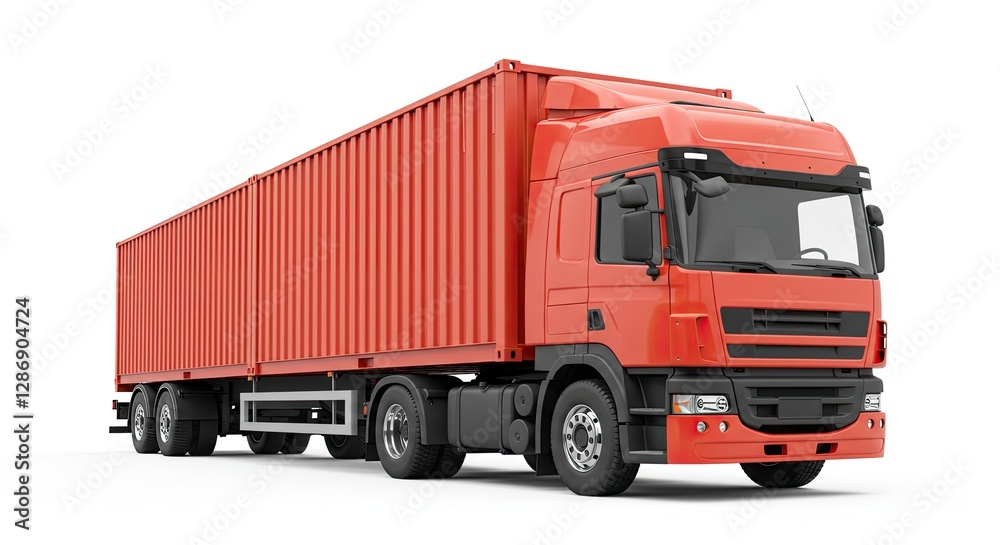 Red Container Truck Isolated on White Background for Logistics and Transport Red Container Truck Isolated on White Background for Logistics and Transport