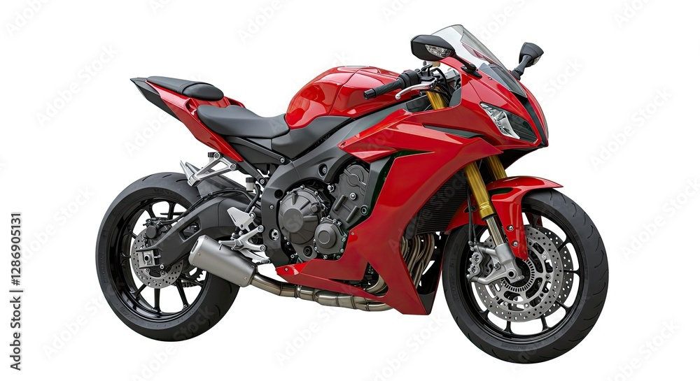 Red Sport Motorcycle Isolated on White Background for Automotive Concepts Red Sport Motorcycle Isolated on White Background for Automotive Concepts