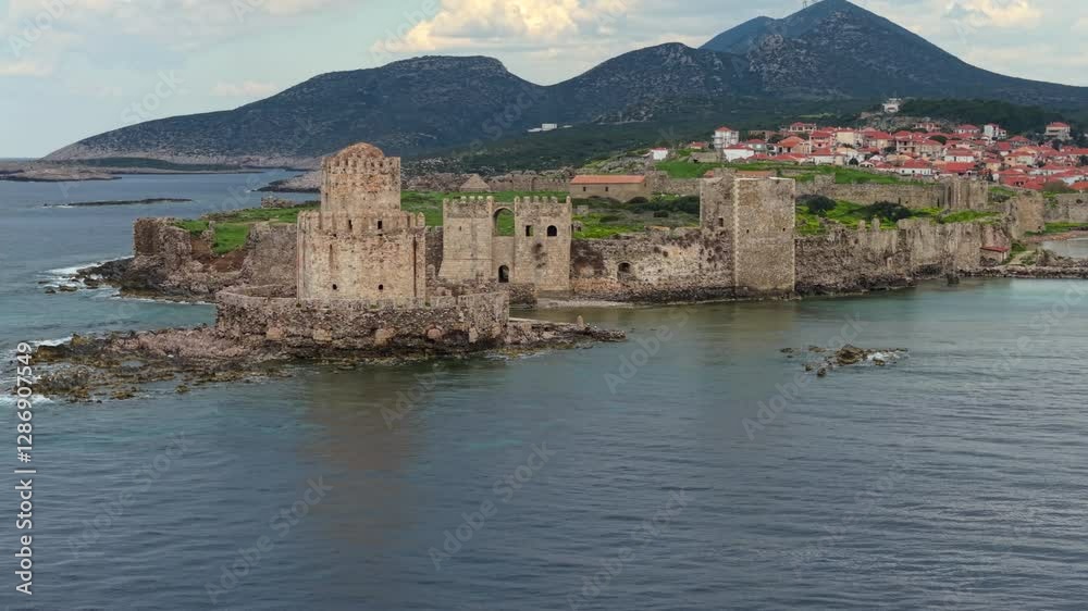 Aerial view of Methoni Castle in early spring, Peloponnese, Greece. Aerial view of Methoni Castle in early spring, Peloponnese, Greece.