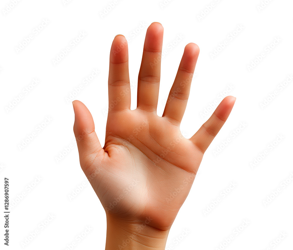 Fototapeta premium Human hand showing five fingers isolated on transparent background