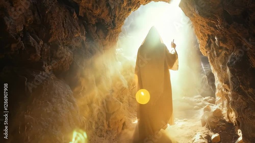 Easter video: Christ's resurrection, spiritual renewal, sacred moment, tomb revelation, divine awakening, faith tradition, holy site , rebirth hope, Christian miracle, bright faith.