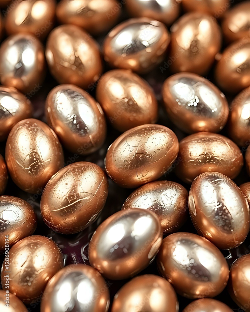Obraz premium image de petits œufs en chocolat au lait entouré de papier aluminium coloré pour la fête de noël ou de Pâques 