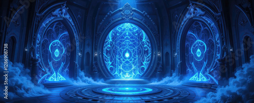 Glowing Portal Chamber with Ancient Design and Magic Energy Field