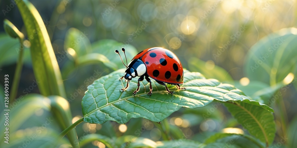 Fototapeta premium Ladybug on green leaf
