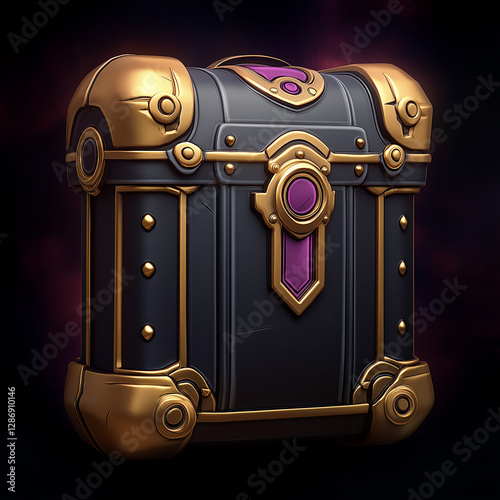 Mysterious closed fantasy treasure chest with purple gemstones and gold details