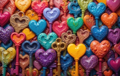 Heart Shaped Keys Colorful Collection Background Pattern for Romantic Designs