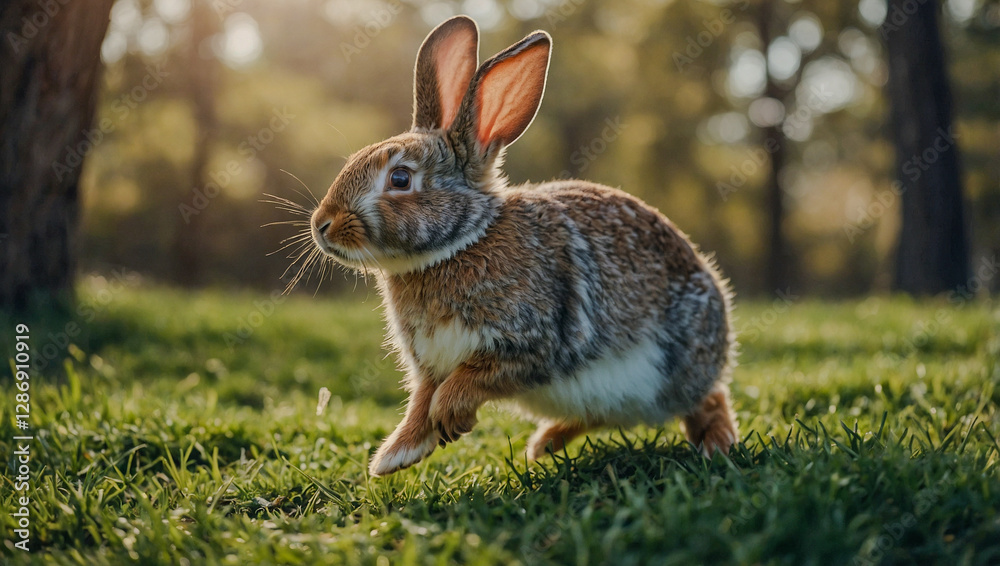Fototapeta premium A rabbit hopping playfully.