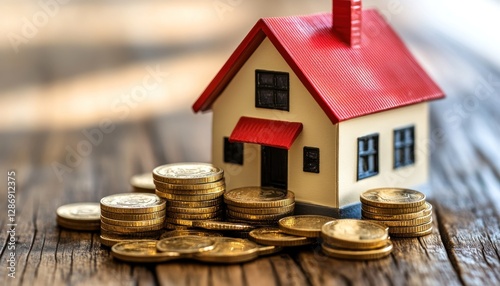 Model House with Stacks of Gold Coins