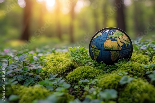 A Small Globe Rests Gently Amidst Lush Green Foliage